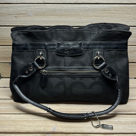 COACH modern C logo Shoulder Satchel Bag in Black - Picture 6 of 13